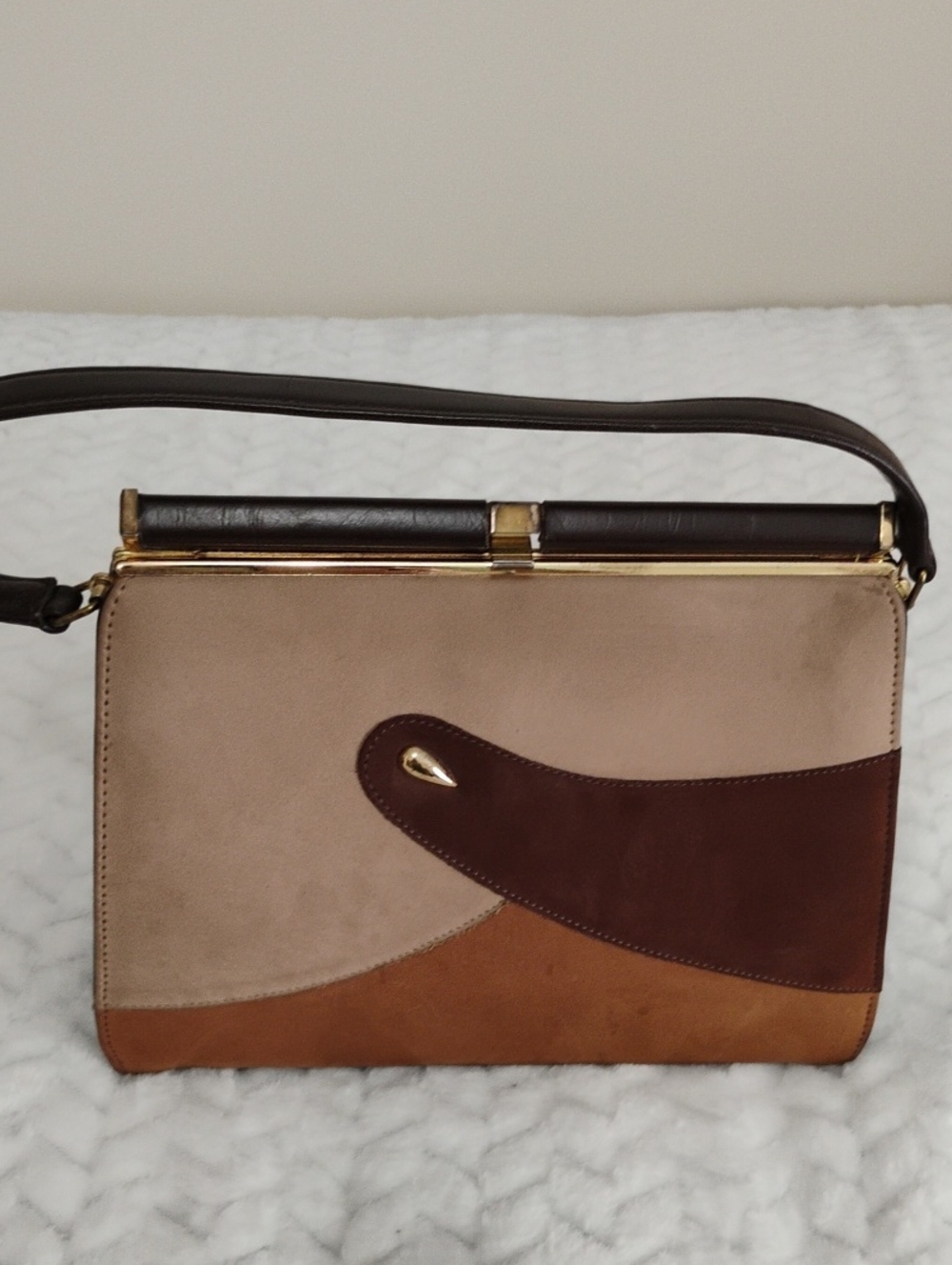 Vintage Air Step Multi-Tone Suede & Leather Handbag